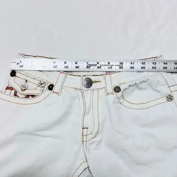 True Religion Joey Big T Flared Jeans White Gild Stitch Women 28W x 27L Used - Picture 7 of 11